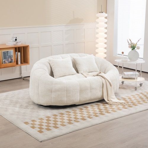 Fauteuil Pouf 144.93x95x62.99 Cm, Fauteuil 2 Places, Mousse Mémoire, Chenille Beige, Sans Montage