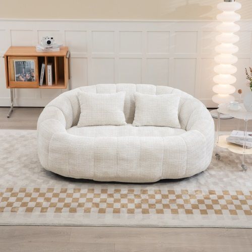 Fauteuil Pouf 144.93x95x62.99 Cm, Fauteuil 2 Places, Mousse Mémoire, Chenille Beige, Sans Montage