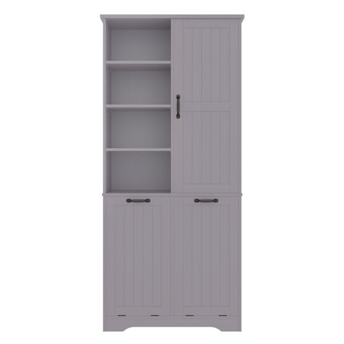 Colonne De Salle De Bain 78x35x172.7 Cm, Peinture Anti Humidité, 2 Paniers à Linge, Mdf, Gris