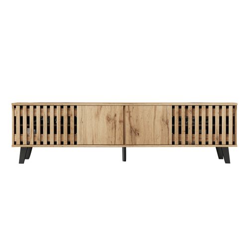 Meuble Télévision Moderne 180x40x55 Cm, Motif Bois, 4 Portes, Panneaux De Particules, Bois