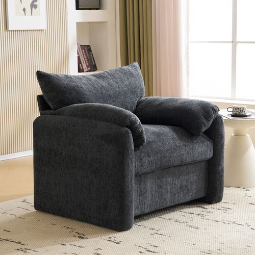 Fauteuil 96x82x84 Cm, Design Moderne Ergonomique, Accoudoirs, Tissu Chenille, Couleur Gris