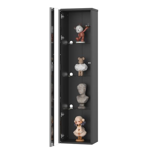 Vitrine 40x29x170 Cm, LED Multicolore Télécommandée, Panneaux De Particules, Acrylique, Verre, Noir