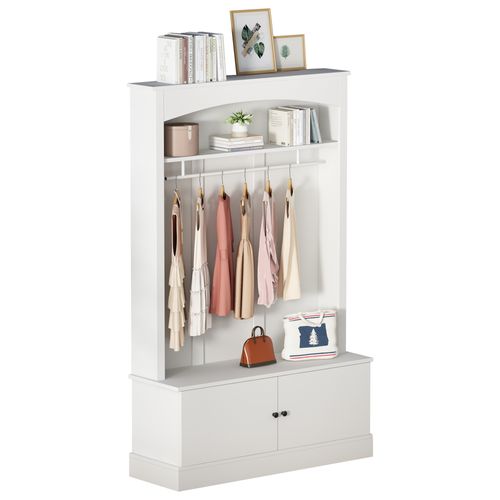 Vestiaire D'entrée 120x40x190 Cm, Design 5 En 1, Banc à Chaussures, Panneaux De Particules, Blanc