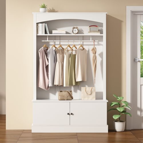 Vestiaire D'entrée 120x40x190 Cm, Design 5 En 1, Banc à Chaussures, Panneaux De Particules, Blanc