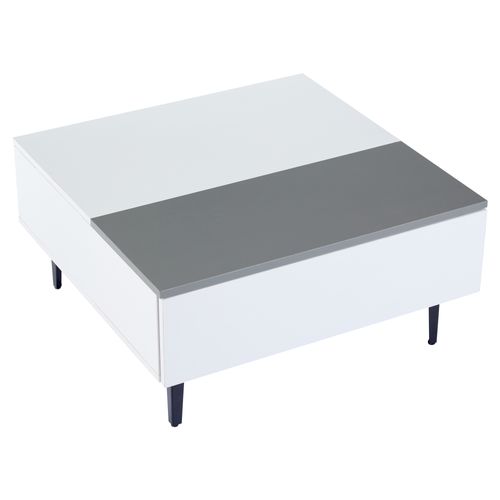 Table Basse 70x70x35 Cm, Plateau Relevable 48,5 Cm, Rangement Double, Mdf, Blanc Et Gris