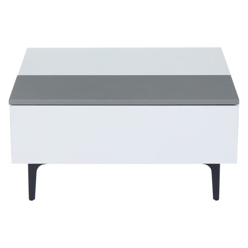 Table Basse 70x70x35 Cm, Plateau Relevable 48,5 Cm, Rangement Double, Mdf, Blanc Et Gris