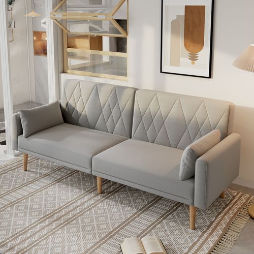 Canapé Convertible 180x75x82 Cm, 2 Place, Dossier 3 Positions, Accoudoirs 5 Positions, Velours, Gris