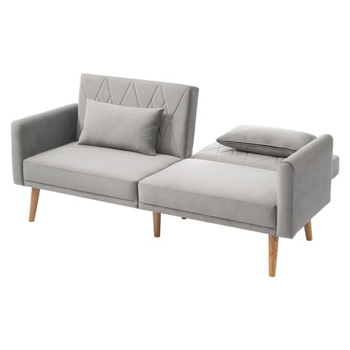 Canapé Convertible 180x75x82 Cm, 2 Place, Dossier 3 Positions, Accoudoirs 5 Positions, Velours, Gris