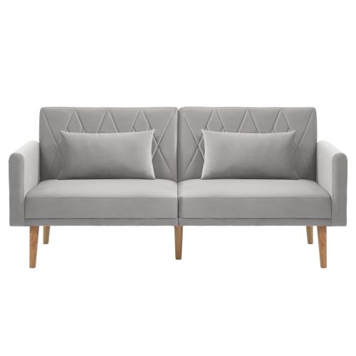 Canapé Convertible 180x75x82 Cm, 2 Place, Dossier 3 Positions, Accoudoirs 5 Positions, Velours, Gris