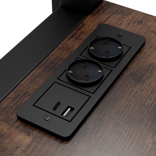 Lit Mezzanine Moderne 140x200 Cm Avec Bureau, Motif Bois, Port USB Et Type-c, Mdf, Métal, Noir