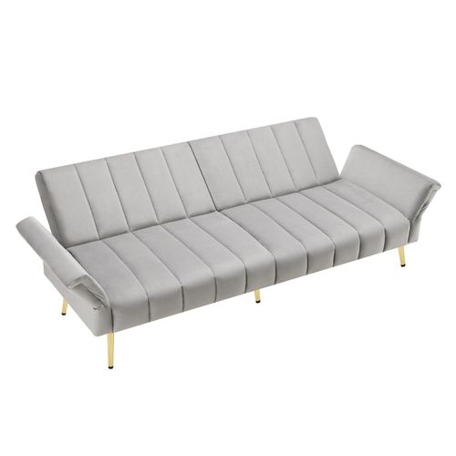 Canapé Convertible 183x76x75 Cm, Dossier 5 Positions, Velours Gris, Accoudoir Réglable, Pieds Métal