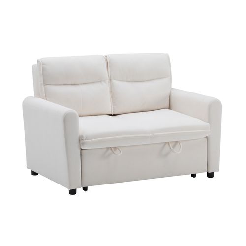 Canapé Convertible 2 Places, 174x100 Cm, Dossier 5 Positions, Velours, Métal, Beige Clair