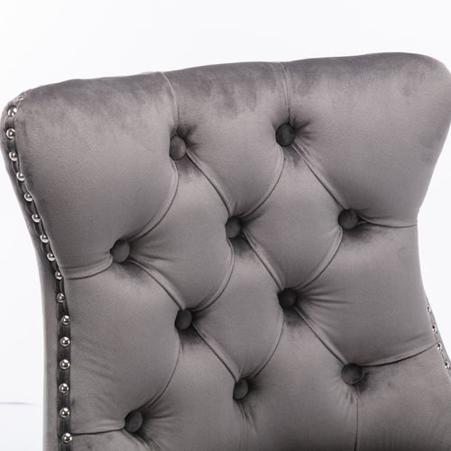 Lot De 2 Chaise De Bar Haute 60x49,5x103,5 Cm Avec Dossier Haut Et Rivets Décoratifs, Velours, Gris