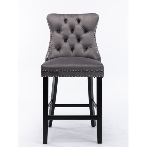 Lot De 2 Chaise De Bar Haute 60x49,5x103,5 Cm Avec Dossier Haut Et Rivets Décoratifs, Velours, Gris