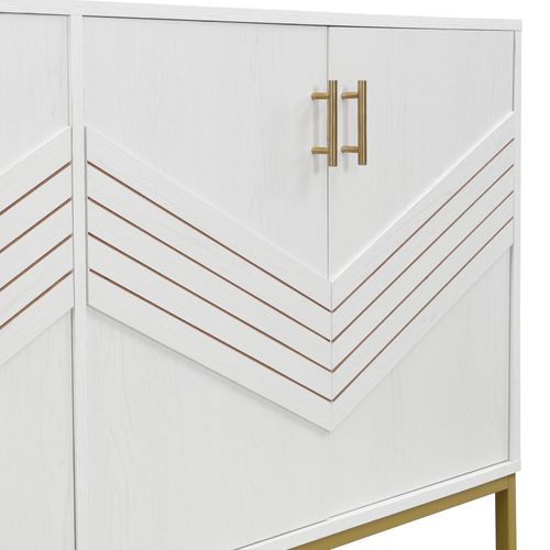 Buffet 160x40x80.5cm, Moderne, Pied De Buffet, Étagère à Hauteur Réglable, Mdf, Blanc+doré