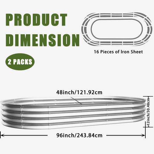 Pot De Fleurs 232x113,5x30 Cm, Jardinière, Sans Fond, Revêtement Galvanisé, Acier Ondulé, Argenté