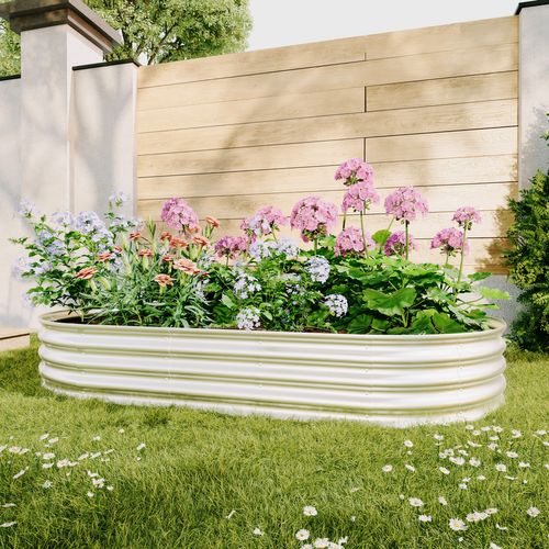 Pot De Fleurs 232x113,5x30 Cm, Jardinière, Sans Fond, Revêtement Galvanisé, Acier Ondulé, Argenté