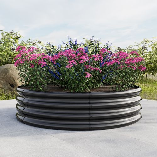 Lot De 2 Pots De Fleurs Ovales 120x120x30 Cm, Structure En Acier Galvanisé Q195 Double Couche, Noir