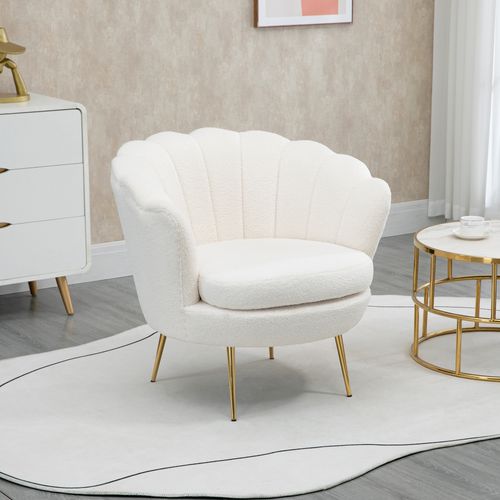 Fauteuil Fixe 77x79x77cm, Design Simple, Fauteuil Coquillage, Moderne, Polyester, Blanc