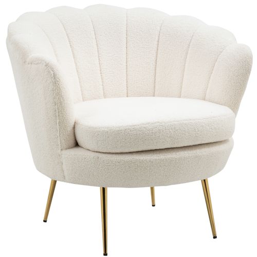 Fauteuil Fixe 77x79x77cm, Design Simple, Fauteuil Coquillage, Moderne, Polyester, Blanc