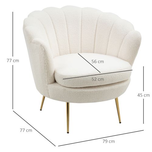 Fauteuil Fixe 77x79x77cm, Design Simple, Fauteuil Coquillage, Moderne, Polyester, Blanc