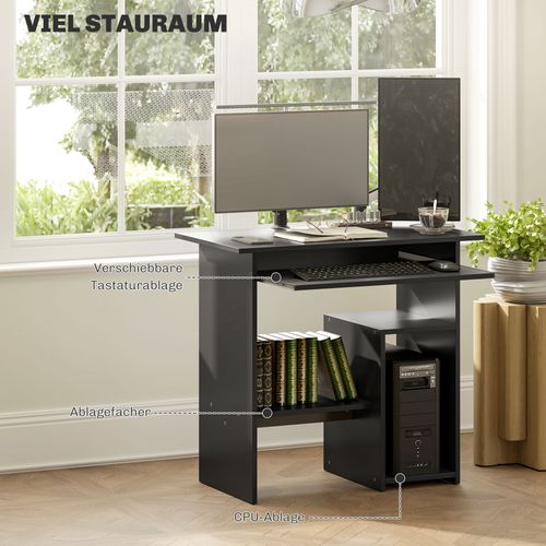 Bureau Droit 80x45x75 Cm, Compartiments, Bureau Enfant, Table PC, Panneaux De Particules Noir