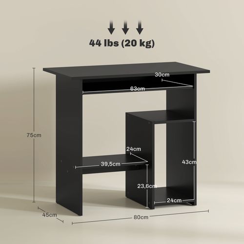 Bureau Droit 80x45x75 Cm, Compartiments, Bureau Enfant, Table PC, Panneaux De Particules Noir