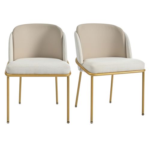 Lot De 2 Chaises 55x55x85 Cm, Pieds Inclinés Réglables, Métal Et Bois, Lin, Beige+doré
