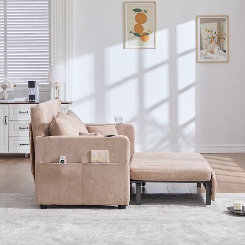 Canapé Convertible 139x73/200x83 Cm, Canapé Gigogne Extensible, Tissu Chenille, Couleur Kaki