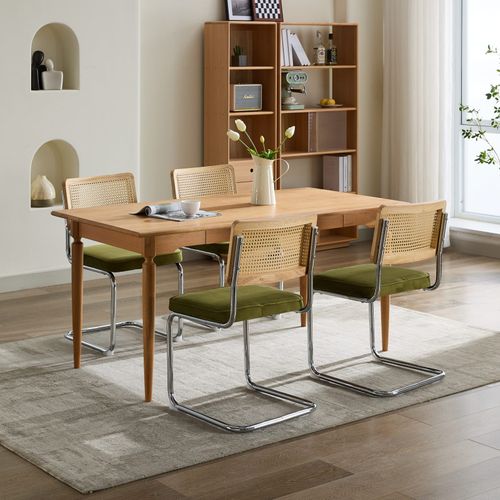 Lot De 2 Chaises Cantilever 59x47x81 Cm, Dossier En Rotin , Aspect Artistique, Velours Vert Olive