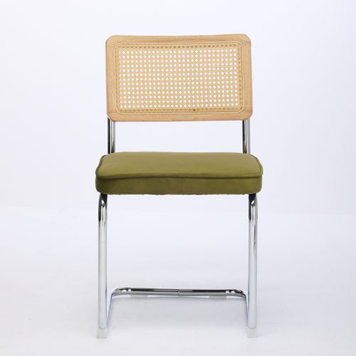 Lot De 2 Chaises Cantilever 59x47x81 Cm, Dossier En Rotin , Aspect Artistique, Velours Vert Olive
