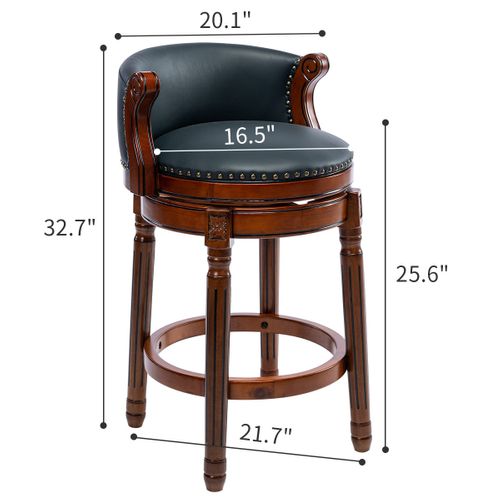 Tabouret De Bar Pivotant 360, Assise 65 Cm, Dossier, Cuir, Bois, Couleur Bleu+brun