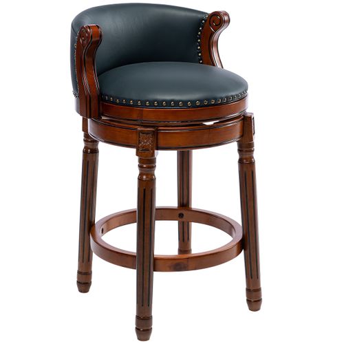 Tabouret De Bar Pivotant 360, Assise 65 Cm, Dossier, Cuir, Bois, Couleur Bleu+brun