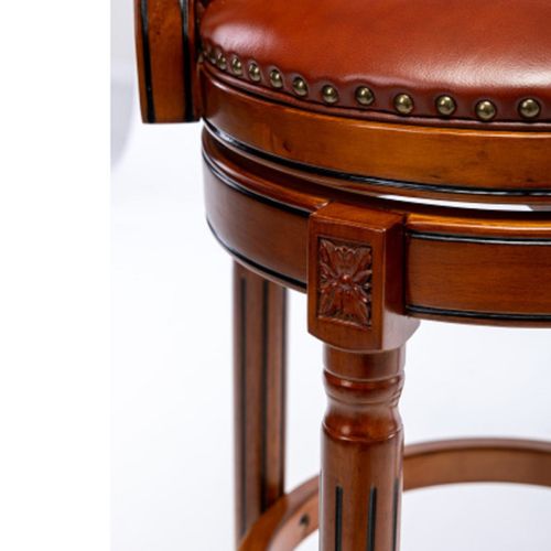 Tabouret De Bar 55.1x51.1x83.1 Cm, Pivotant 360, Dossier Confort, Cuir Véritable Et Bois, Brun