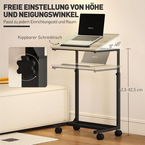 Table D'appoint En C 55x36 Cm, Hauteur Réglable 62,5-82,5 Cm, Plateau Inclinable, Bois, Noir+bois