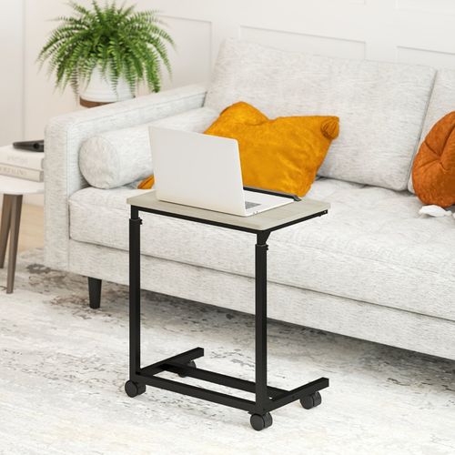 Table D'appoint En C 55x36 Cm, Hauteur Réglable 62,5-82,5 Cm, Plateau Inclinable, Bois, Noir+bois