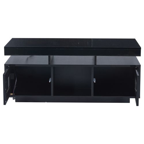 Table Basse 100x50x43 Cm, LED Pilotées Par Appli, Prise Et USB, 2 Porte, Panneau De Particules, Noir
