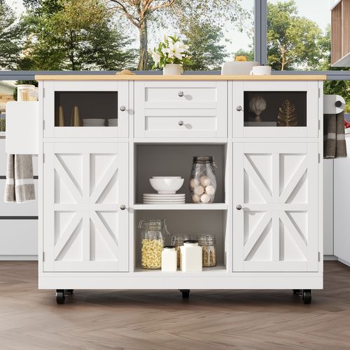 Îlot De Cuisine 140x40x93,5 Cm, Plateau Pliable, Tiroir Et Porte-serviette, Mdf, Blanc+bois