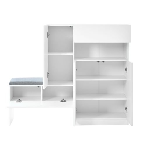 Meuble à Chaussures 130x35x110 Cm, Banc Intégré Avec Assise Amovible, Panneau De Particules, Blanc