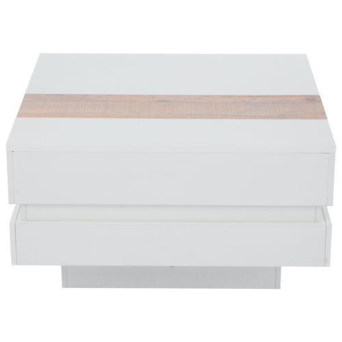 Table Basse Extensible 70x70x39 Cm Avec Rangement Caché, Motif Bois, Panneaux De Particules, Blanc