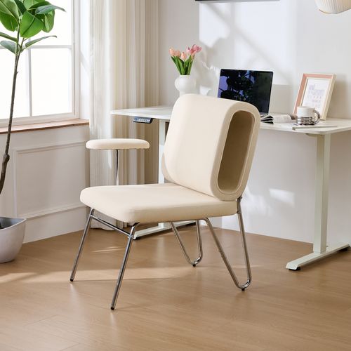 Fauteuil De Bureau 77x70x89 Cm, Niche Pour Chat Intégrée, Tissu, Acier Et Bois, Beige