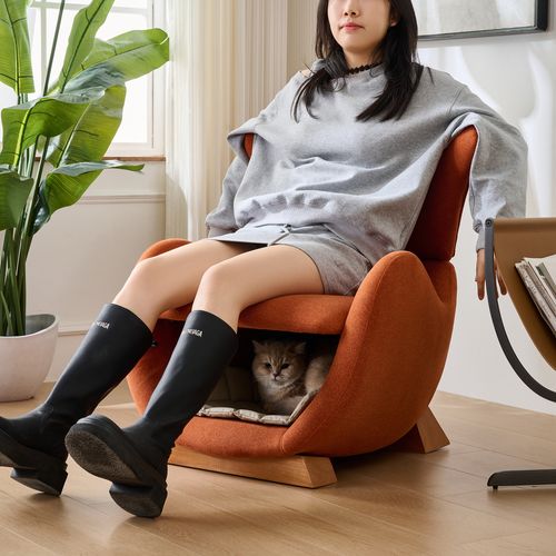 Fauteuil Lounge 66x55x76 Cm, Niche Pour Animal Intégrée, Tissu Résistant, Bois, Rouge Brique