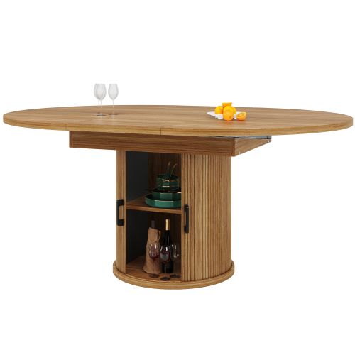 Table à Manger 158x118x76,8cm, Plateau Extensible, 2 Portes Coulissantes, Mdf, Bois Foncé