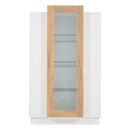 Vitrine 3 Portes 74x40x120 Cm, LED Contrôlable, Panneaux De Particules Et Acrylique, Blanc Et Bois