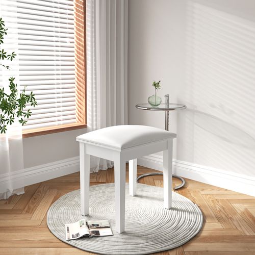 Tabouret Coiffeuse 41x31x44 Cm, Assise Confortable, Sans Dossie, Bois, Pu, Couleur Blanc