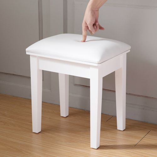 Tabouret Coiffeuse 41x31x44 Cm, Assise Confortable, Sans Dossie, Bois, Pu, Couleur Blanc