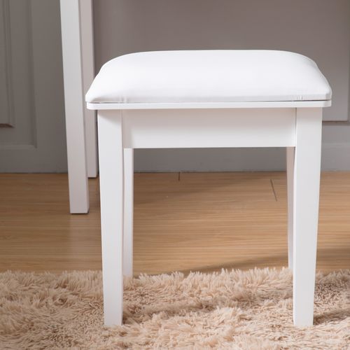 Tabouret Coiffeuse 41x31x44 Cm, Assise Confortable, Sans Dossie, Bois, Pu, Couleur Blanc