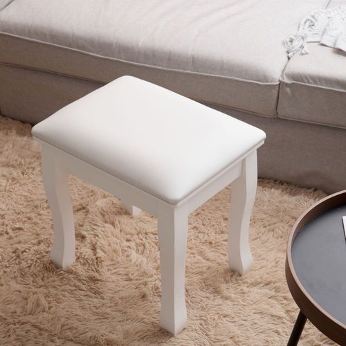 Tabouret De Coiffeuse 43x33x455 Cm, Assise Confort, Sans Dossier, Bois, Pu, Blanc