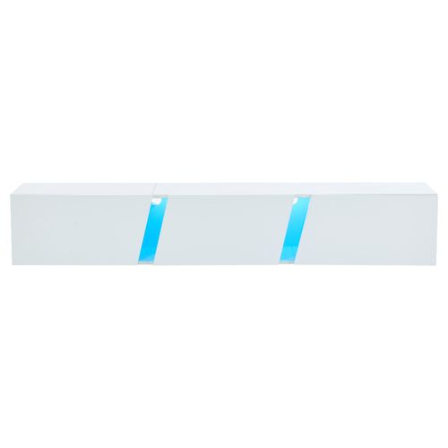 Meuble TV Mural 180x35x30 Cm, LED, Rangement, 3 Portes, Panneaux De Particules, Blanc, Bleu