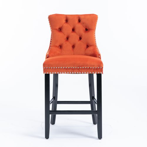 Lot De 2 Chaises De Bar 60x49,5x103,5 Cm, Dossier Haut, Velours, Couleur Orange